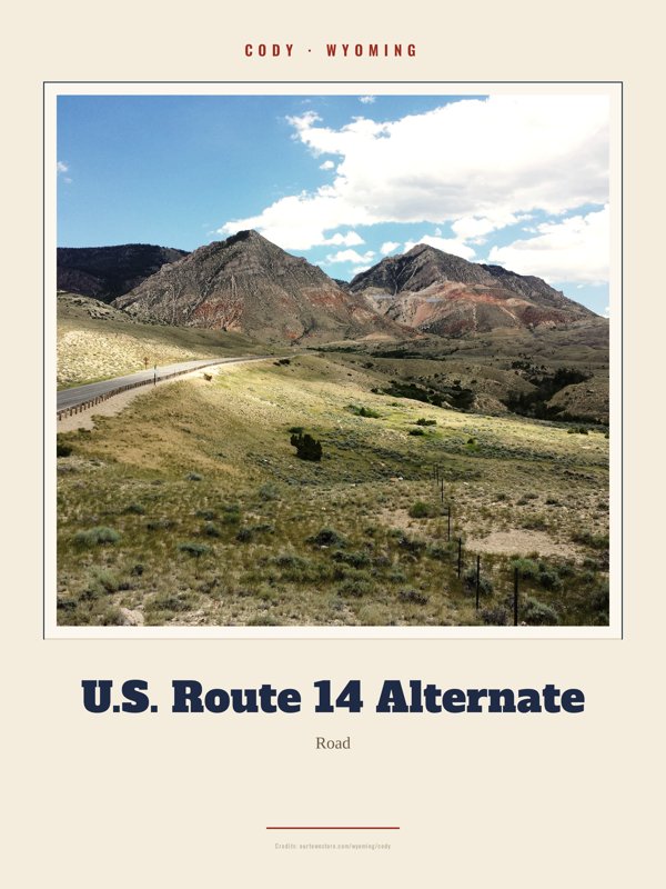 Cody U.S. Route 14 Alternate Landmark Print artwork detail