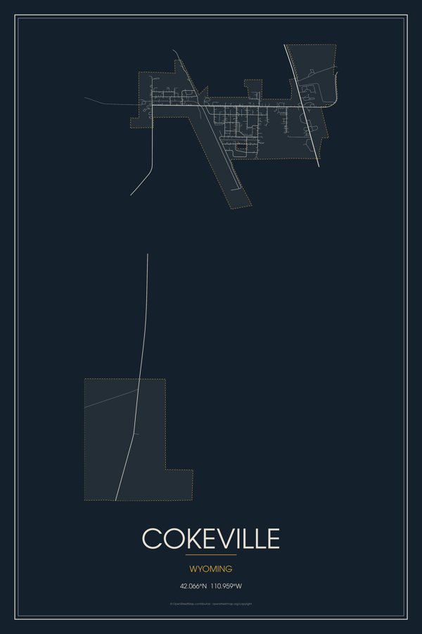 Cokeville Street Map Poster · Midnight artwork detail