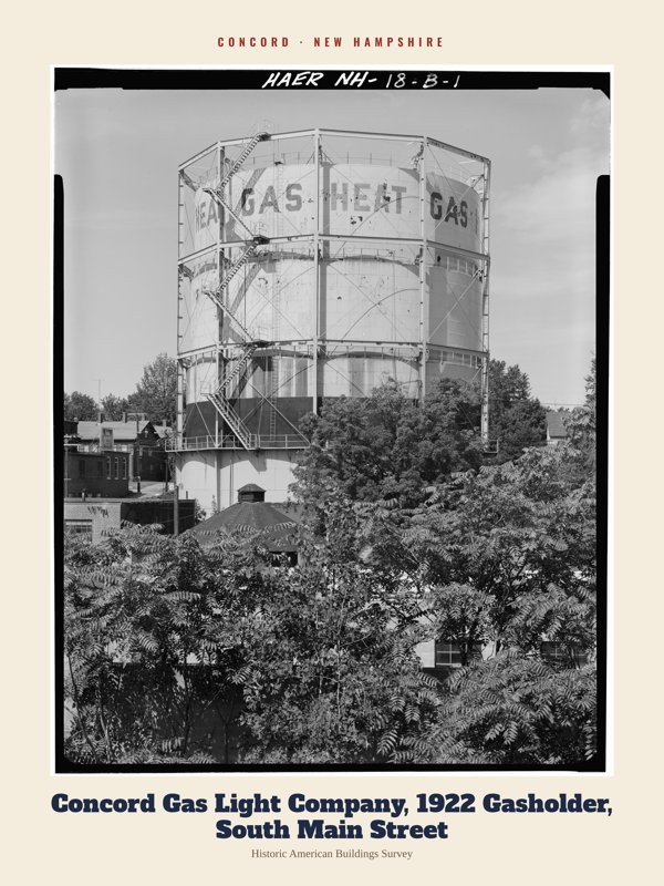 Concord Concord Gas Light Company, 1922 Gasholder, South Main Street Archive Print artwork detail