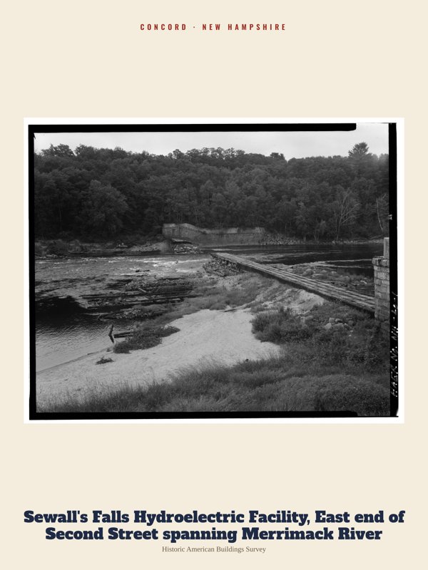 Concord Sewall's Falls Hydroelectric Facility, East end of Second Street spanning Merrimack River Archive Print artwork detail