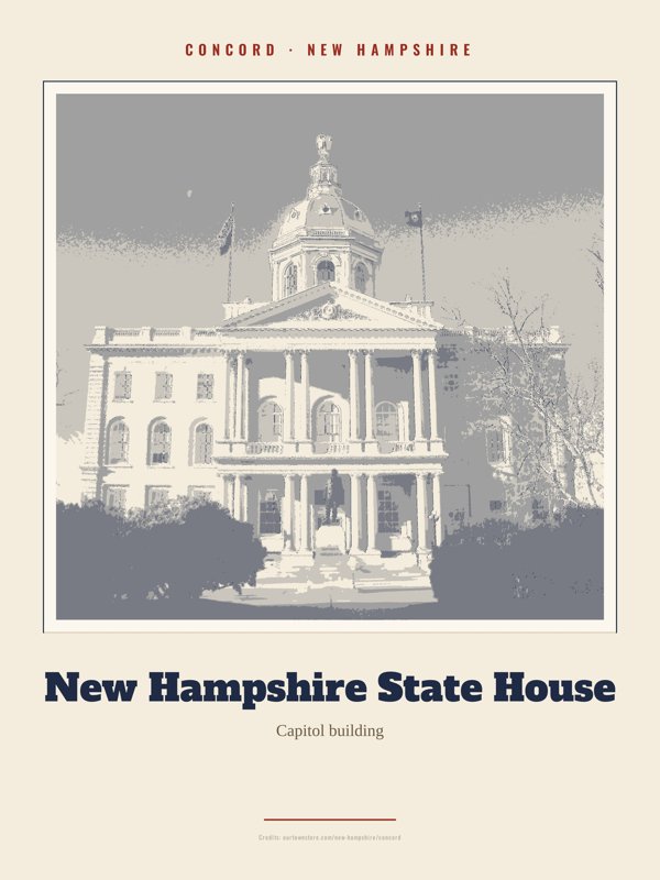 Concord New Hampshire State House Landmark Print artwork detail