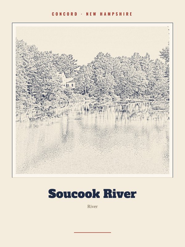 Concord Soucook River Landmark Print artwork detail
