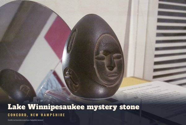 Concord Lake Winnipesaukee mystery stone Postcard artwork detail