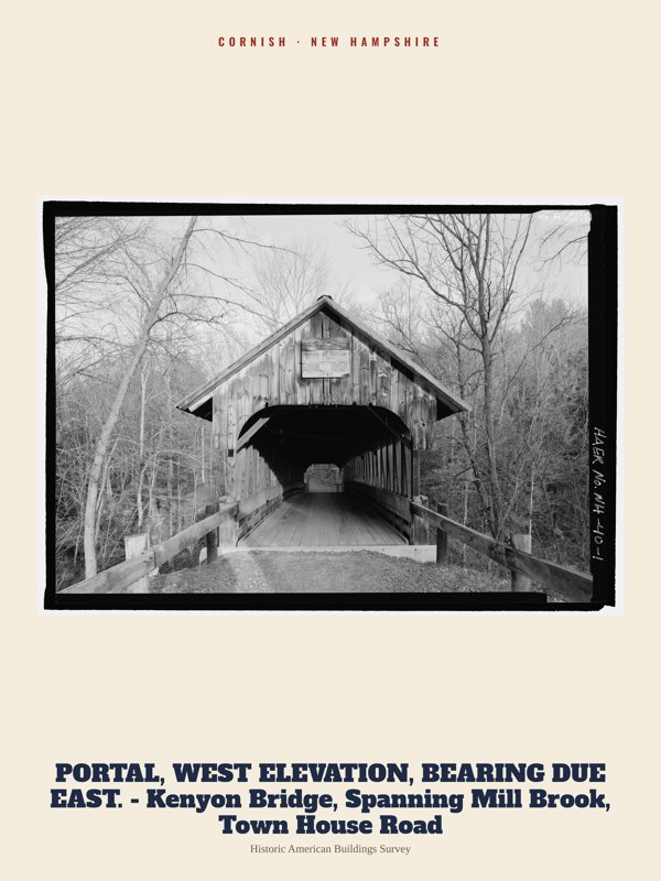 Cornish PORTAL, WEST ELEVATION, BEARING DUE EAST.  - Kenyon Bridge, Spanning Mill Brook, Town House Road Archive Print artwork detail