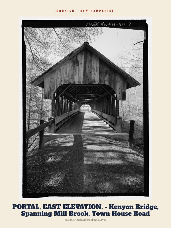 Cornish PORTAL, EAST ELEVATION.  - Kenyon Bridge, Spanning Mill Brook, Town House Road Archive Print artwork detail