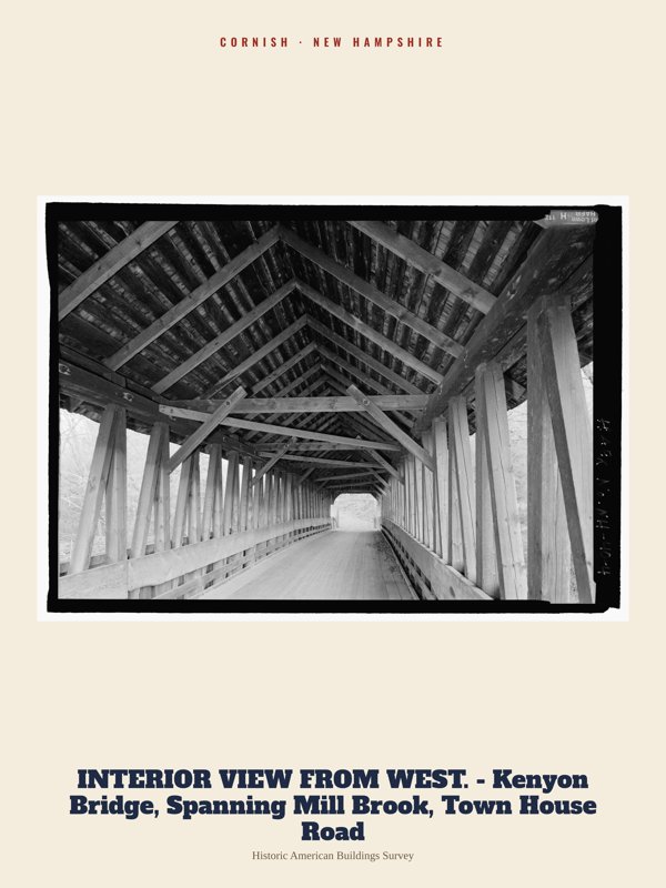 Cornish INTERIOR VIEW FROM WEST.  - Kenyon Bridge, Spanning Mill Brook, Town House Road Archive Print artwork detail