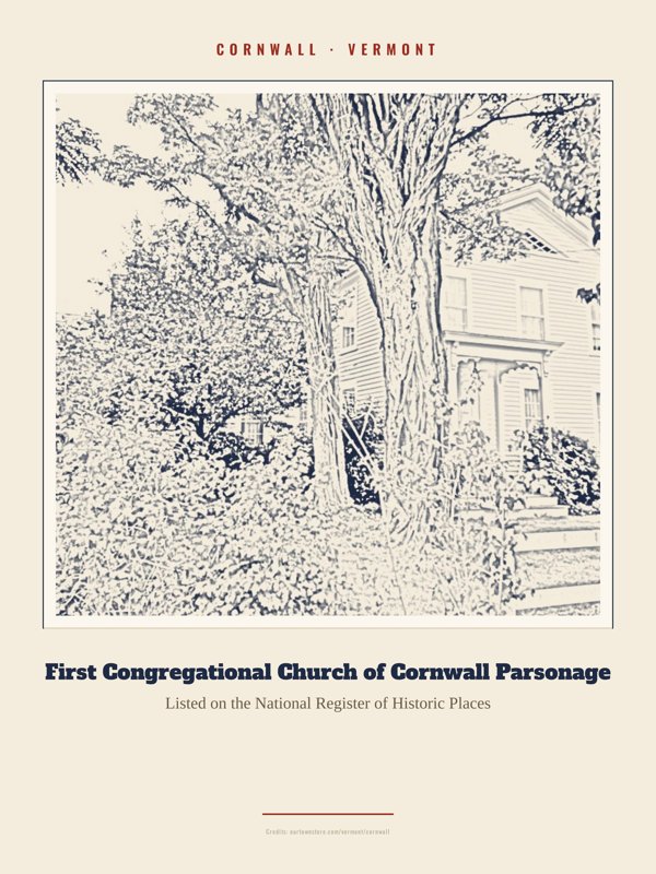 Cornwall First Congregational Church of Cornwall Parsonage Landmark Print artwork detail