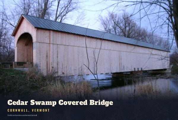Cornwall Cedar Swamp Covered Bridge Postcard artwork detail