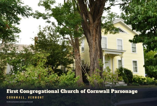 Cornwall First Congregational Church of Cornwall Parsonage Postcard artwork detail
