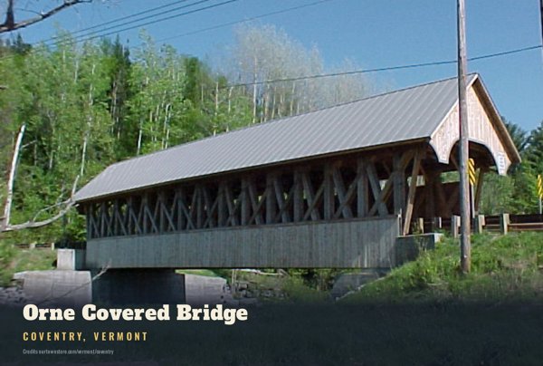Coventry Orne Covered Bridge Postcard artwork detail