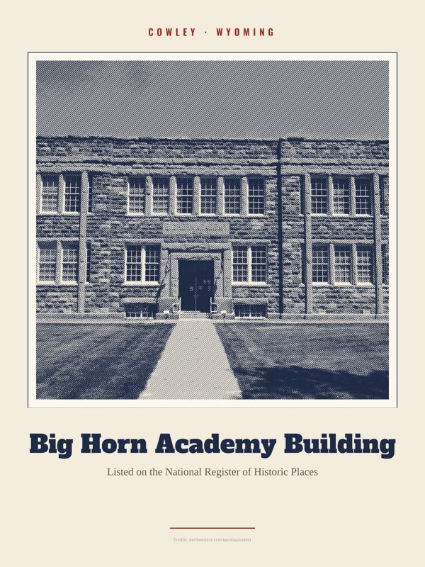 Cowley Big Horn Academy Building Landmark Print artwork detail