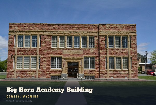 Cowley Big Horn Academy Building Postcard artwork detail