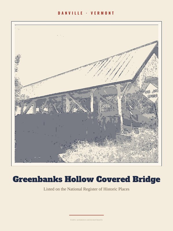 Danville Greenbanks Hollow Covered Bridge Landmark Print artwork detail
