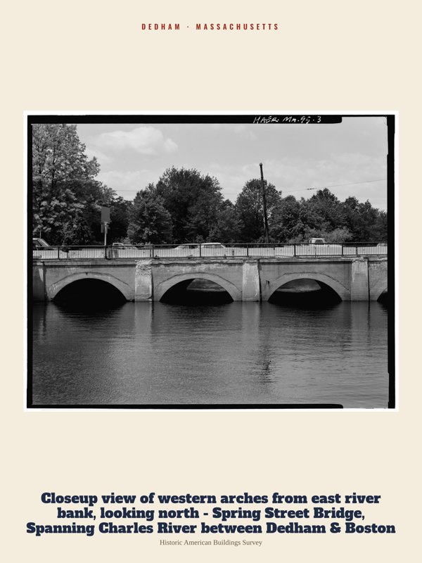 Dedham Closeup view of western arches from east river bank, looking north - Spring Street Bridge, Spanning Charles River between Dedham & Boston Archive Print artwork detail