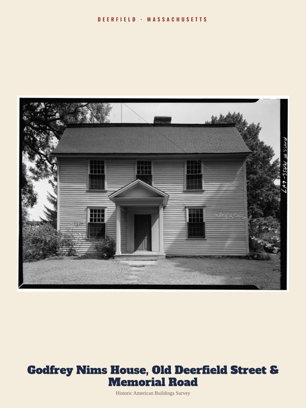 Deerfield Godfrey Nims House, Old Deerfield Street & Memorial Road Archive Print artwork detail