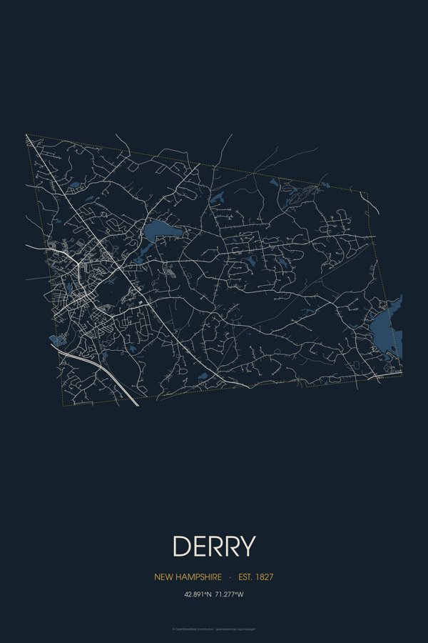 Derry Street Map Poster · Midnight artwork detail