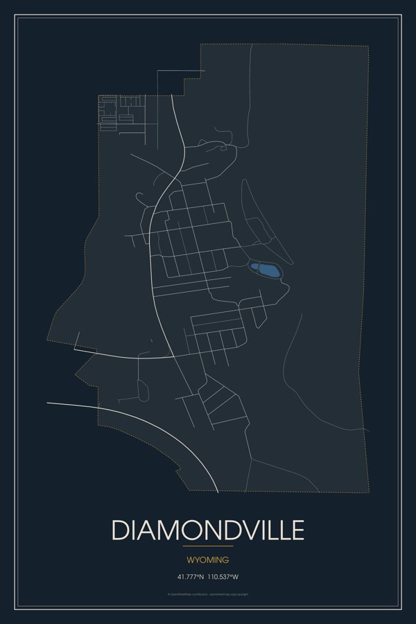 Diamondville Street Map Throw Blanket artwork detail