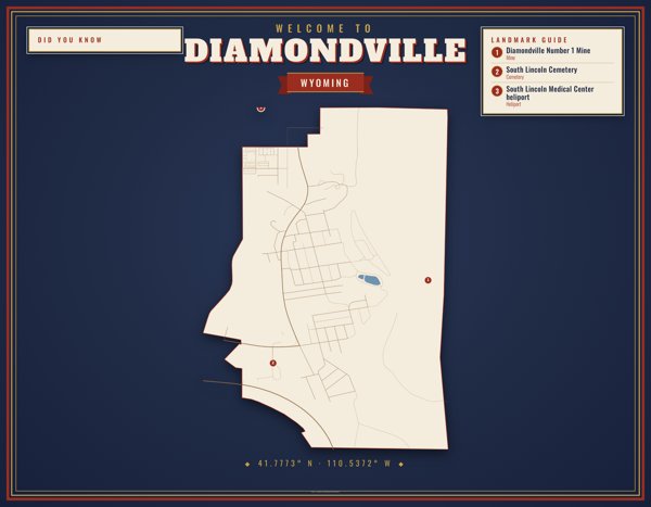 Diamondville Map Placemat artwork detail