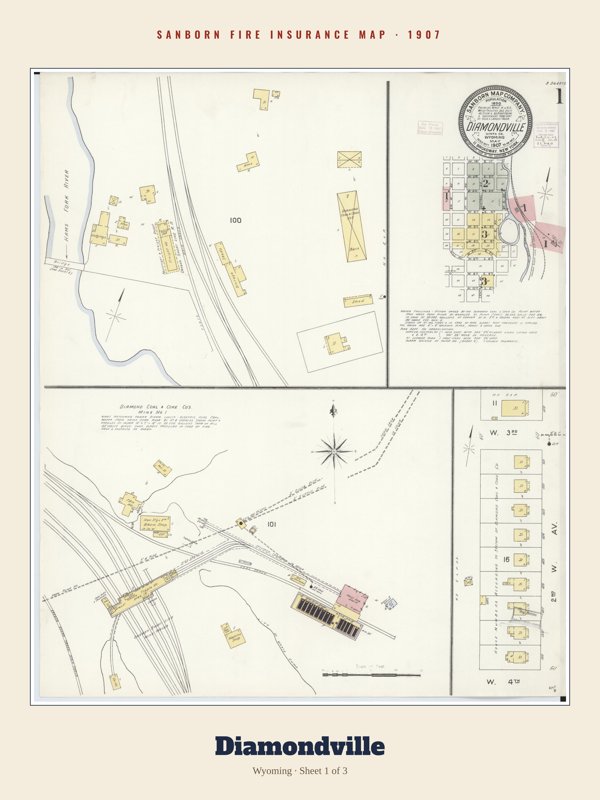 Diamondville Sanborn Map Print artwork detail