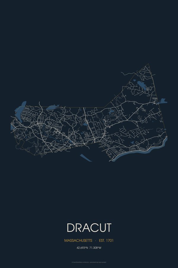 Dracut Map Throw Pillow artwork detail
