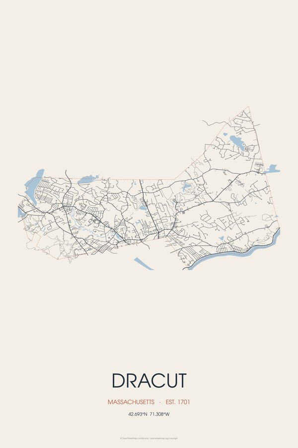 Dracut Street Map Poster · Linen artwork detail