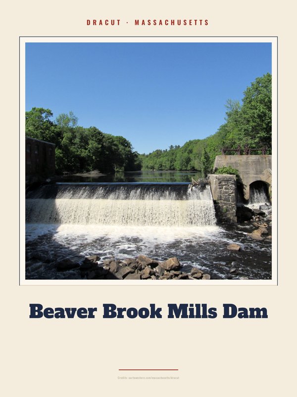 Dracut Beaver Brook Mills Dam Landmark Print artwork detail