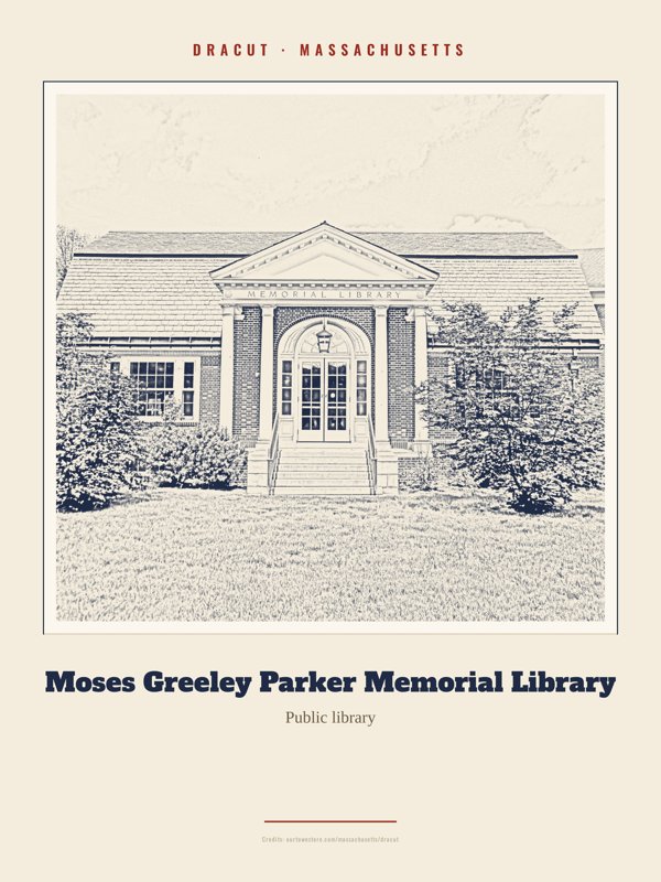 Dracut Moses Greeley Parker Memorial Library Landmark Print artwork detail