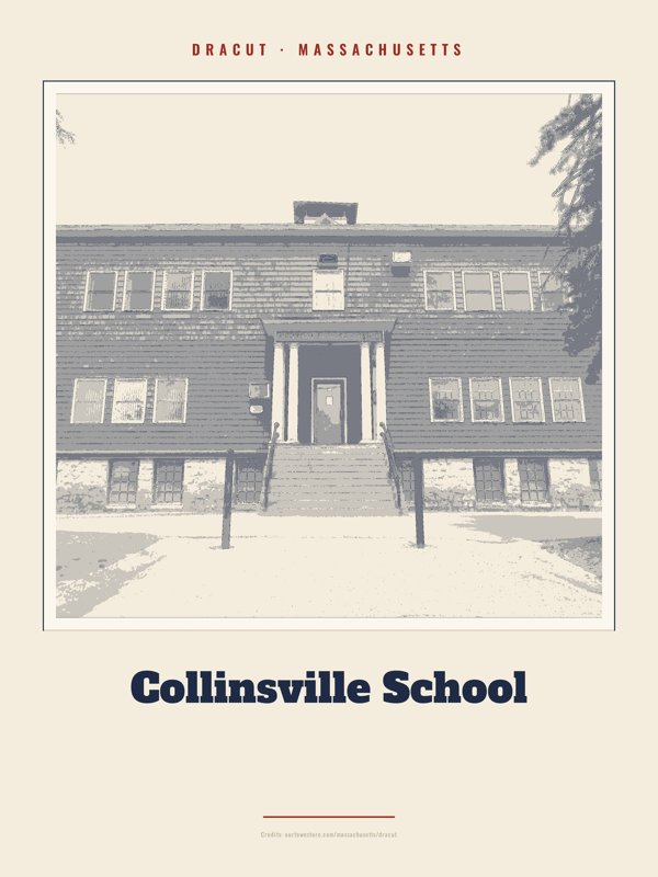 Dracut Collinsville School Landmark Print artwork detail