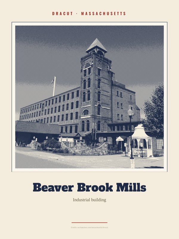 Dracut Beaver Brook Mills Landmark Print artwork detail
