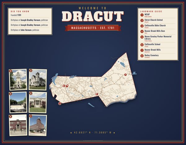 Dracut Map Placemat artwork detail