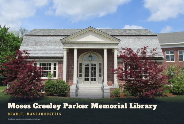 Dracut Moses Greeley Parker Memorial Library Postcard artwork detail