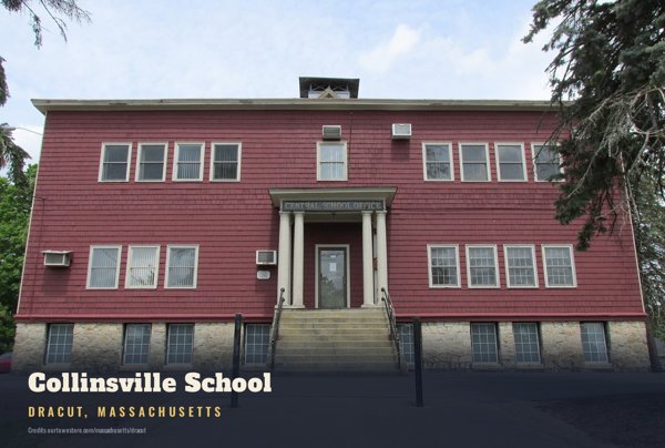 Dracut Collinsville School Postcard artwork detail