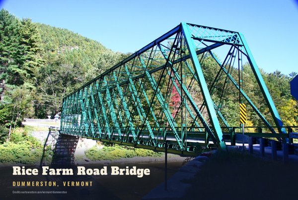 Dummerston Rice Farm Road Bridge Postcard artwork detail