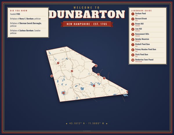 Dunbarton Map Placemat artwork detail