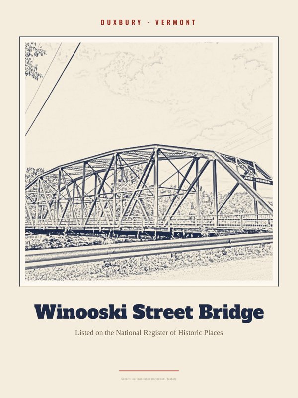 Duxbury Winooski Street Bridge Landmark Print artwork detail