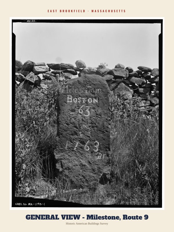 East Brookfield GENERAL VIEW - Milestone, Route 9 Archive Print artwork detail
