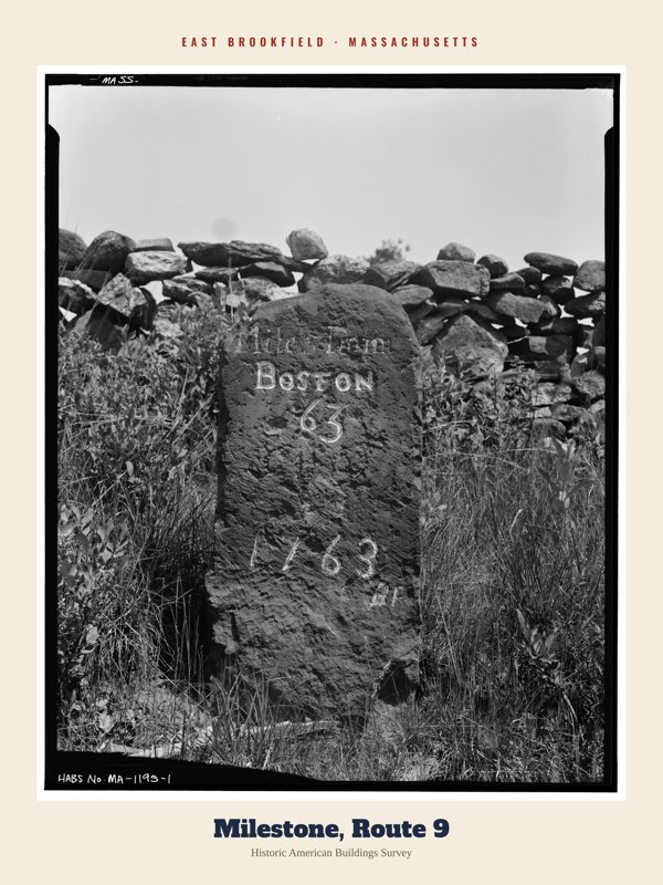 East Brookfield Milestone, Route 9 Archive Print artwork detail