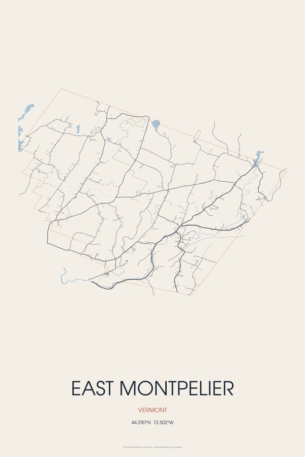 East Montpelier Street Map Poster · Linen artwork detail