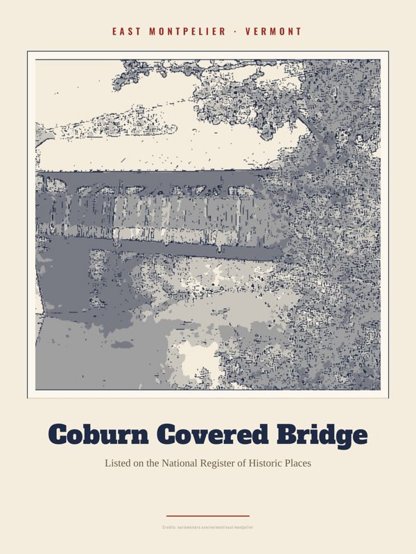 East Montpelier Coburn Covered Bridge Landmark Print artwork detail