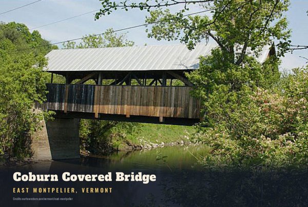 East Montpelier Coburn Covered Bridge Postcard artwork detail