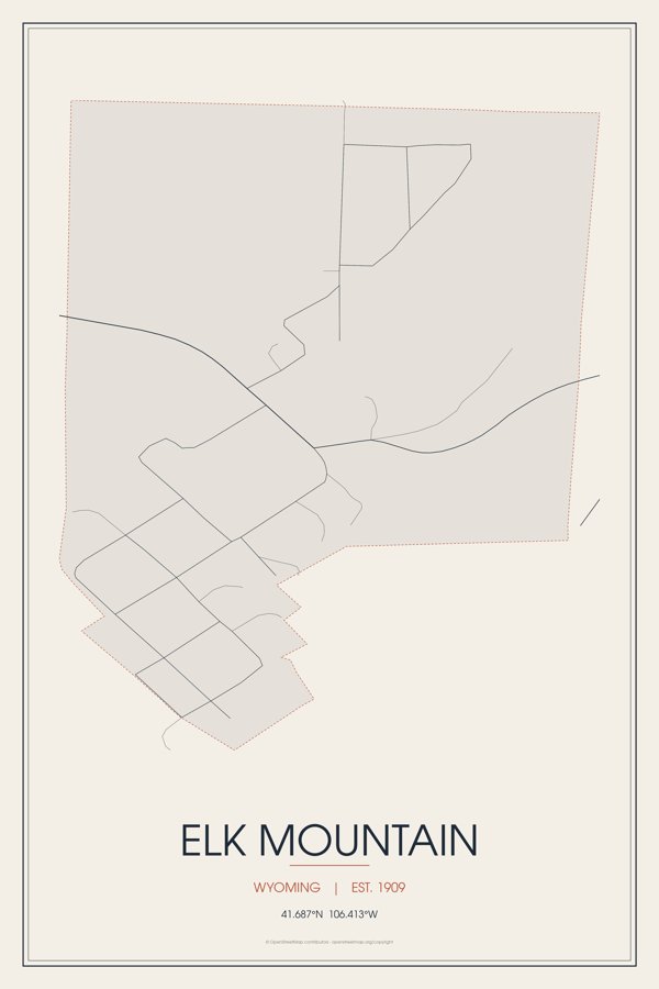 Elk Mountain Street Map Poster · Linen artwork detail