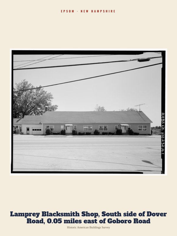 Epsom Lamprey Blacksmith Shop, South side of Dover Road, 0.05 miles east of Goboro Road Archive Print artwork detail