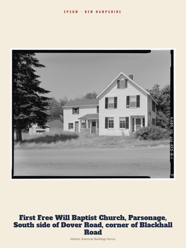 Epsom First Free Will Baptist Church, Parsonage, South side of Dover Road, corner of Blackhall Road Archive Print artwork detail
