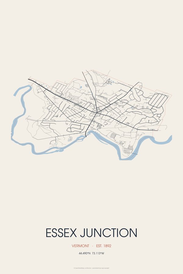 Essex Junction Street Map Poster · Linen artwork detail