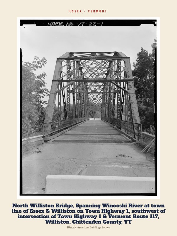 Essex North Williston Bridge, Spanning Winooski River at town line of Essex & Williston on Town Highway 1, southwest of intersection of Town Highway 1 & Vermont Route 117, Williston, Chittenden County, VT Archive Print artwork detail