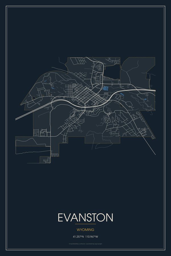 Evanston Street Map Poster · Midnight artwork detail