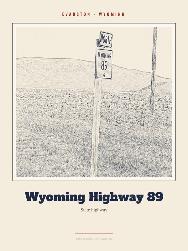 Evanston Wyoming Highway 89 Landmark Print artwork detail
