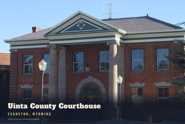 Evanston Uinta County Courthouse Postcard artwork detail