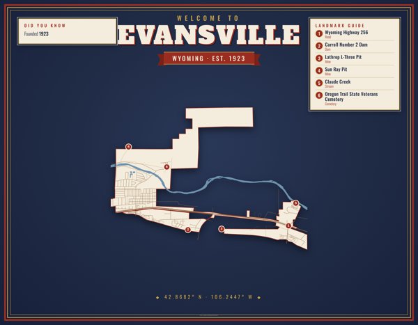 Evansville Map Placemat artwork detail