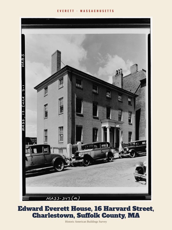 Everett Edward Everett House, 16 Harvard Street, Charlestown, Suffolk County, MA Archive Print artwork detail